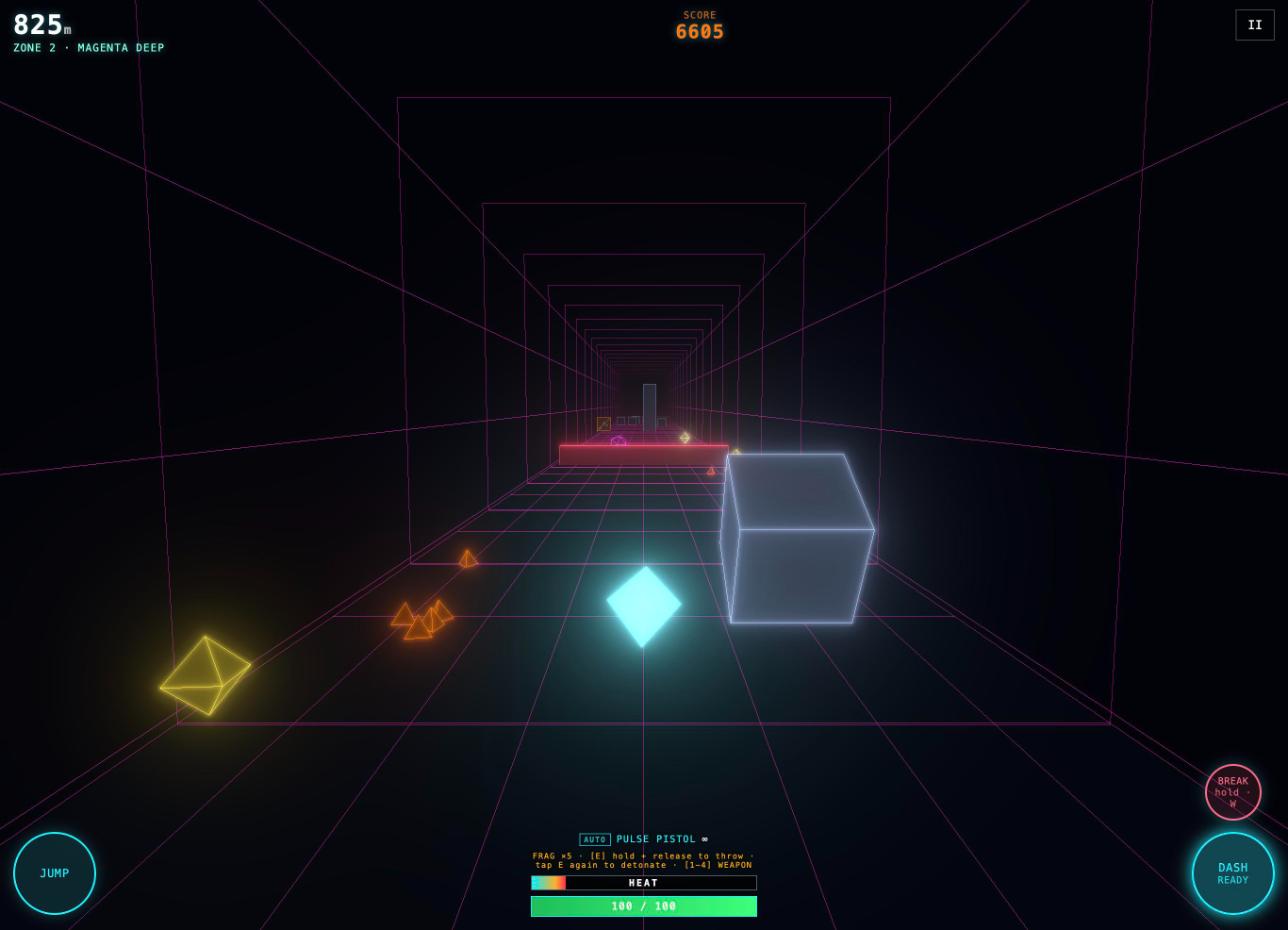 Zone 2 Magenta Deep: magenta grid corridor with shards and enemies